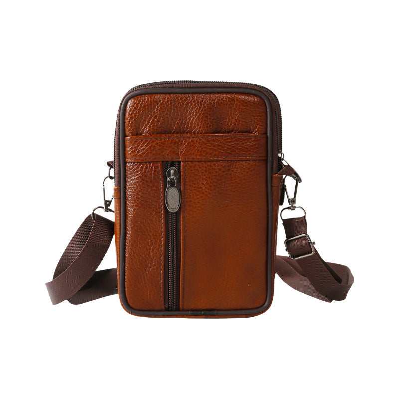 Casual Men's Versatile Vertical Leather Zipper Men's Messenger Bags