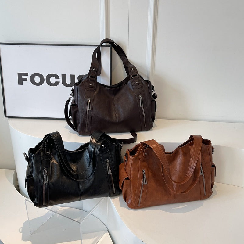 Solid Color Simple Textured Large Capacity Shoulder Bags