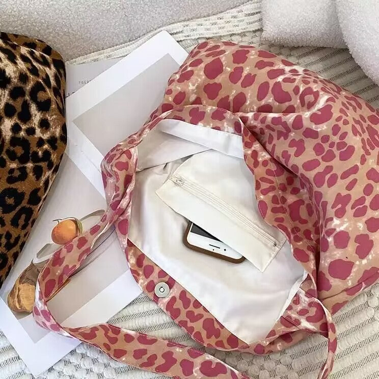 Thickened Canvas Printed Leopard Large Capacity Shoulder Bags
