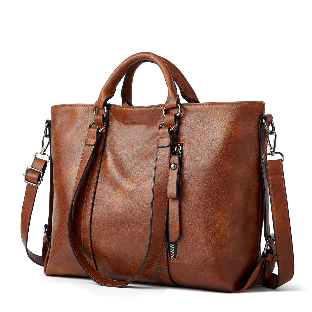 Women's Retro Oil Wax Skin Autumn Portable Tote Bags