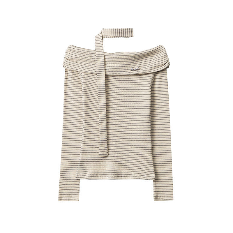 Women's Contrast Color Design Long-sleeved T-shirt Pure Blouses