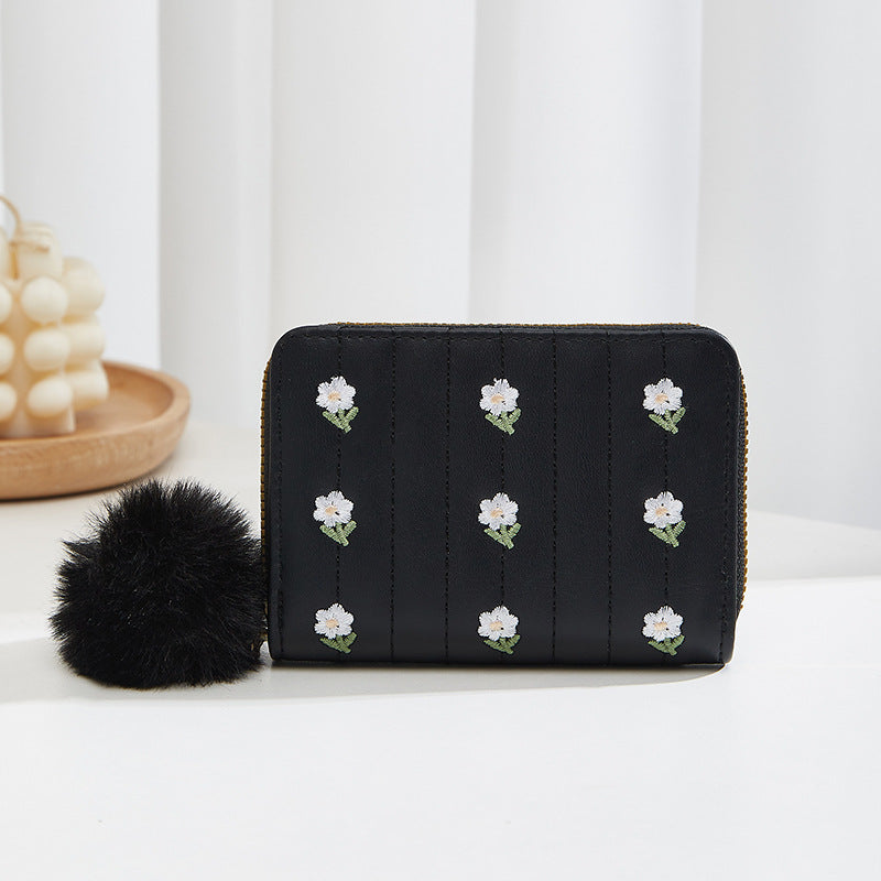 Women's Short Fashion Simple Embroidered Zipper Ladies Wallets
