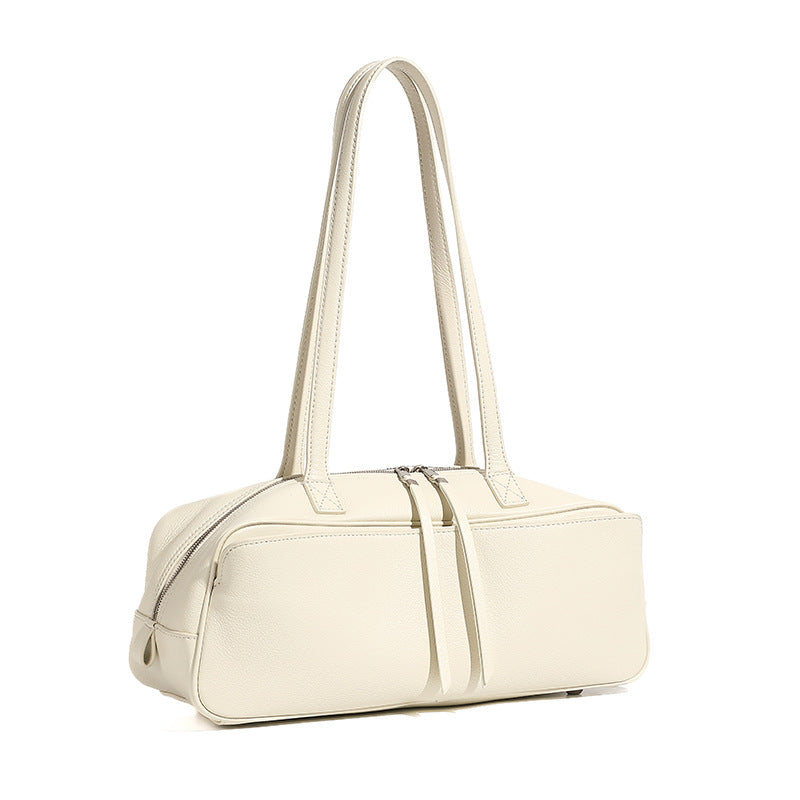 Women's Layer Cowhide Bowling Underarm Toast Pillow Tote Bags