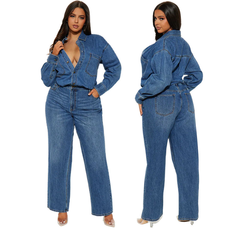 Slim Fit Loose Elastic Washed Long Jumpsuits