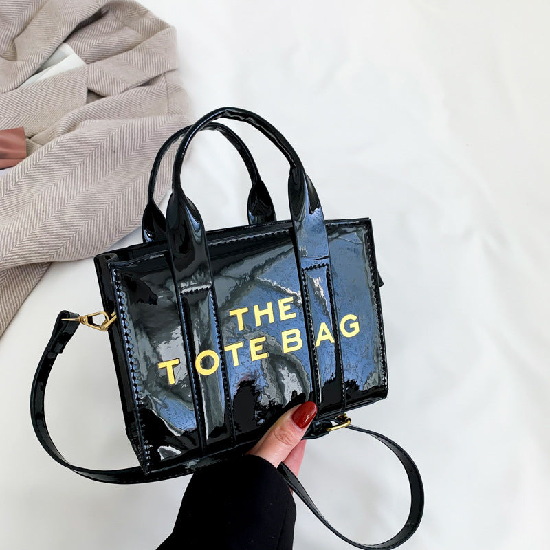 Bright Leather Letter Printing Mirror High Tote Bags