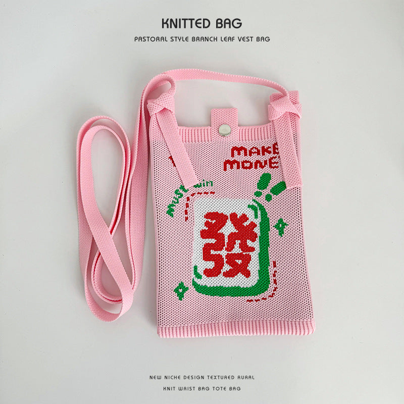 Women's Cartoon Puppy Knitted Mini Commute Portable Phone Bags