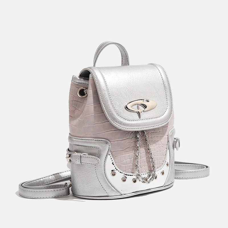 Pinkish Gray University Style Stitching Texture Backpacks