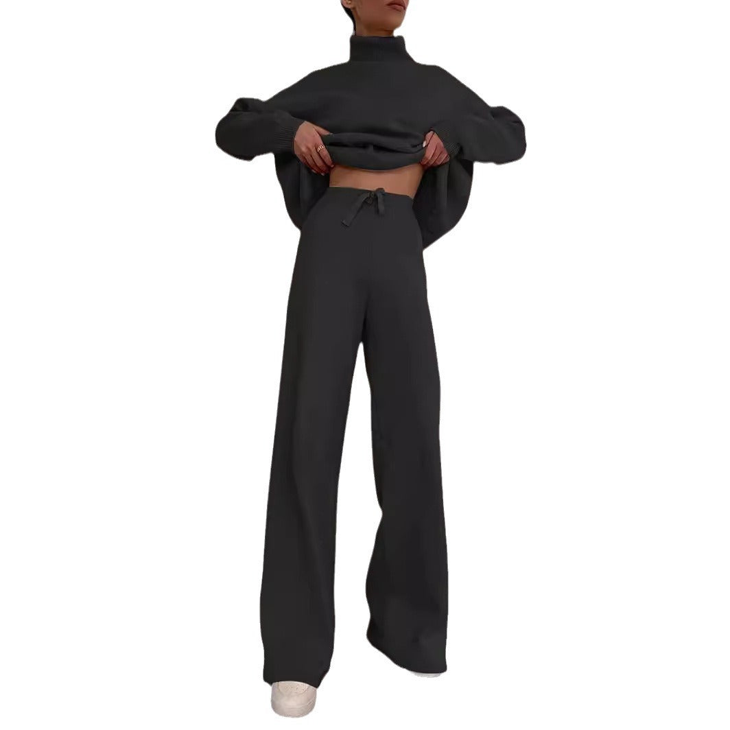 Long Sleeve Brown Temperament Wide Leg Loose High Collar Pants