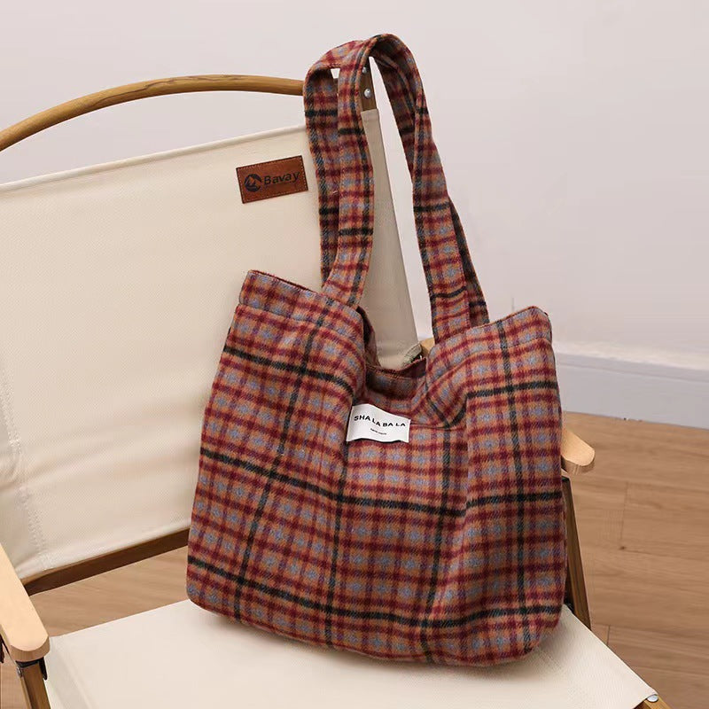 Women's Woolen Fashion Plaid Leopard Print Big Armpit Bags