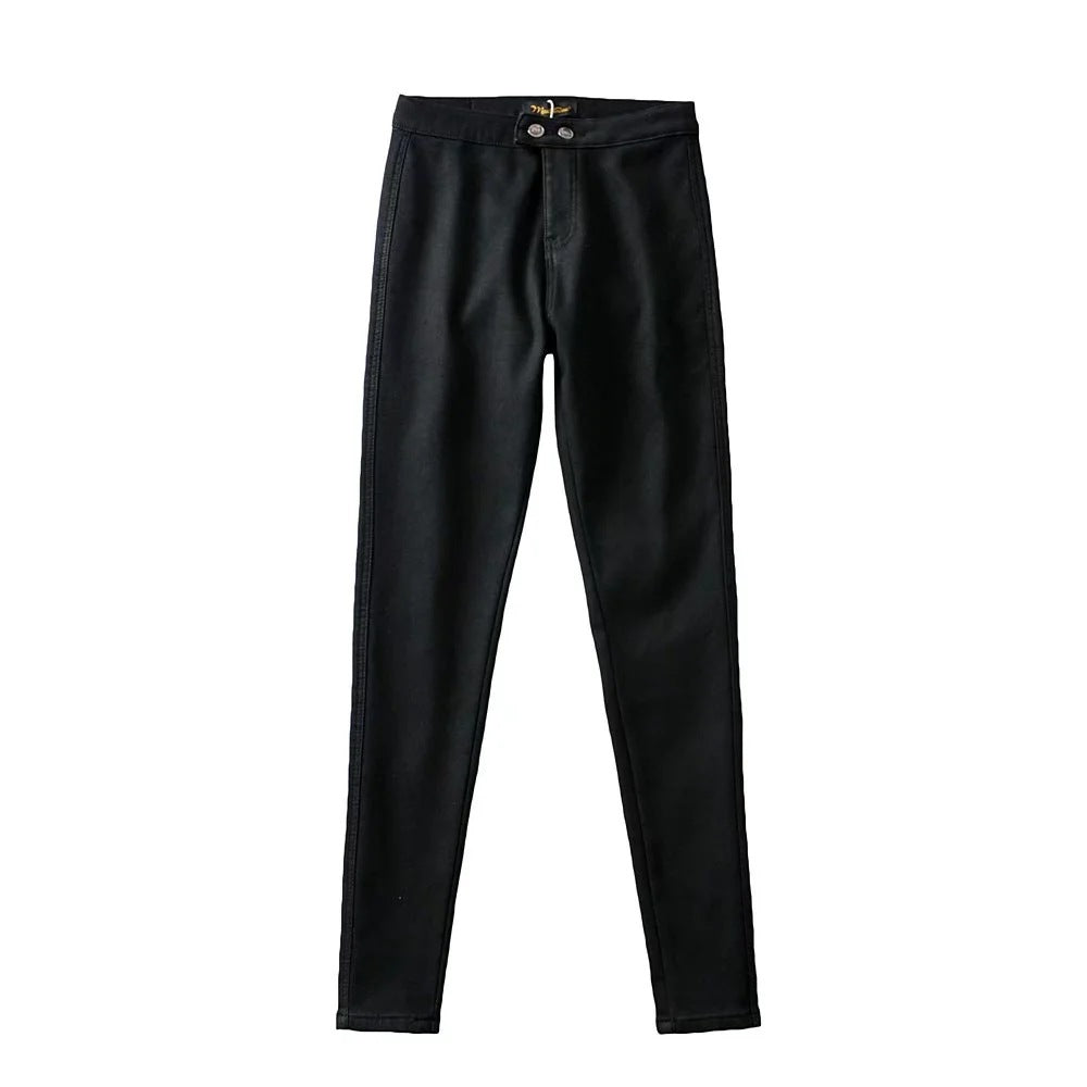 Women's Winter Fleece-lined Thickened Skinny Stretch Slim Fit Peach Jeans