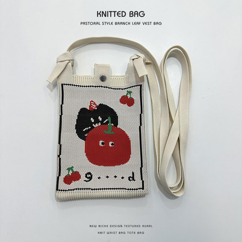 Women's Cartoon Puppy Knitted Mini Commute Portable Phone Bags