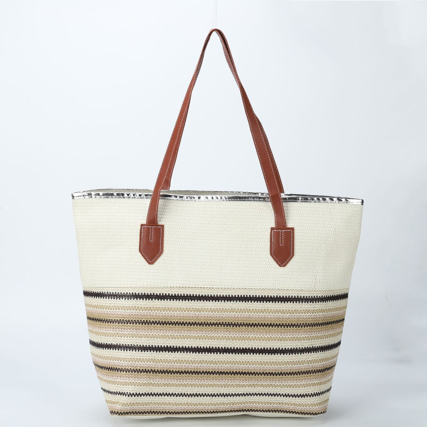 Women's Underarm Large Capacity Canvas Striped Beach Tote Bags