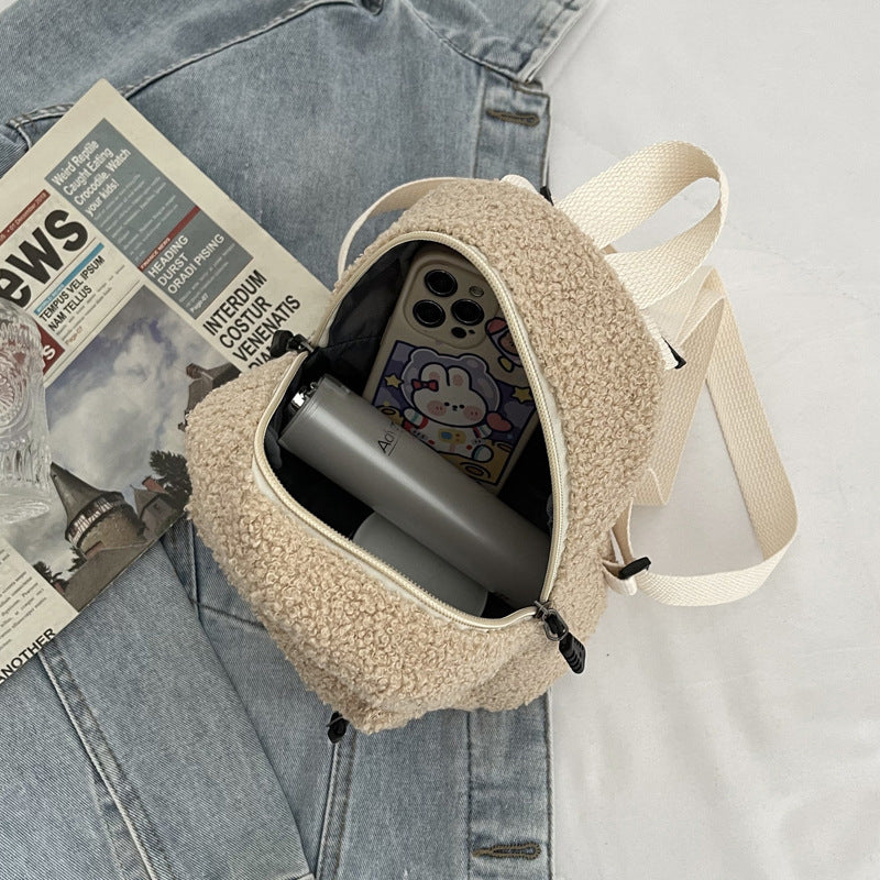 Women's Winter Korean Style Lamb Wool Solid Shoulder Bags