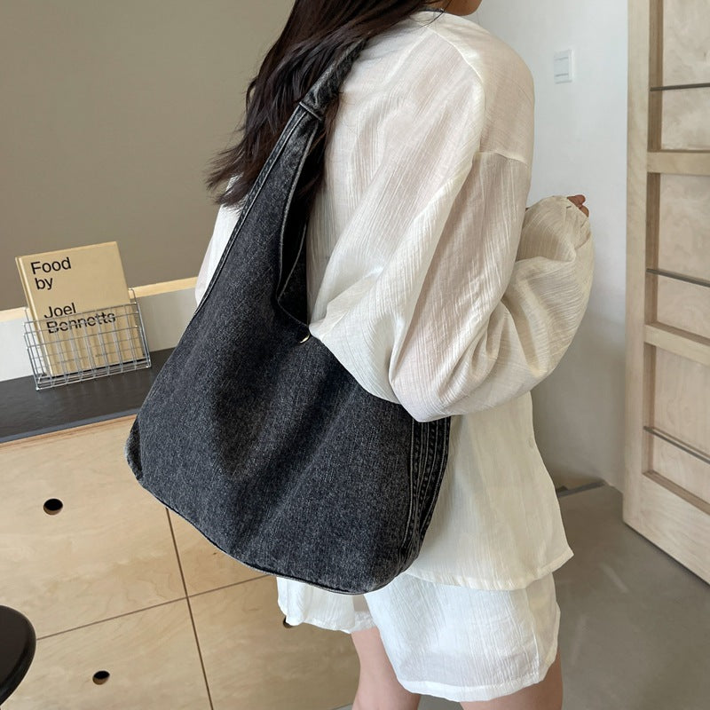 Literary Style Denim Female Large Capacity Solid Shoulder Bags
