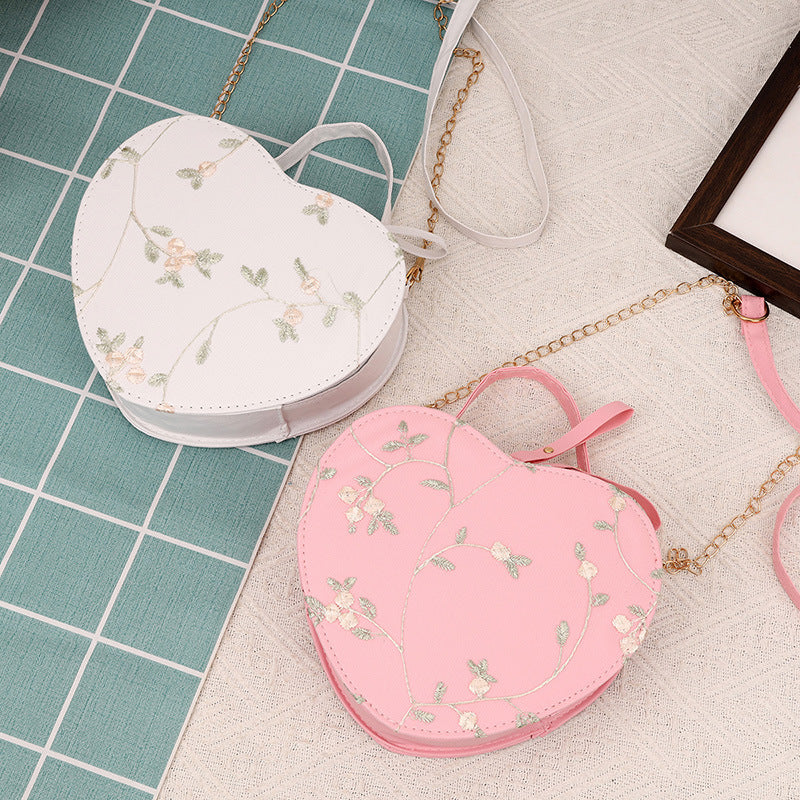 Peach Heart Female Fashion Lady Embroidery Crossbody Bags