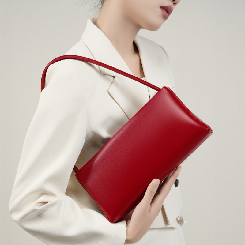 Women's French Stick Underarm Leather Design Red Crossbody Bags