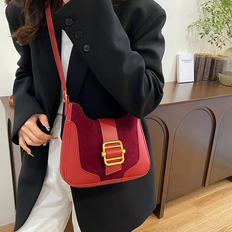 Women's Korean Style Patchwork Retro Contrast Color Underarm Bags