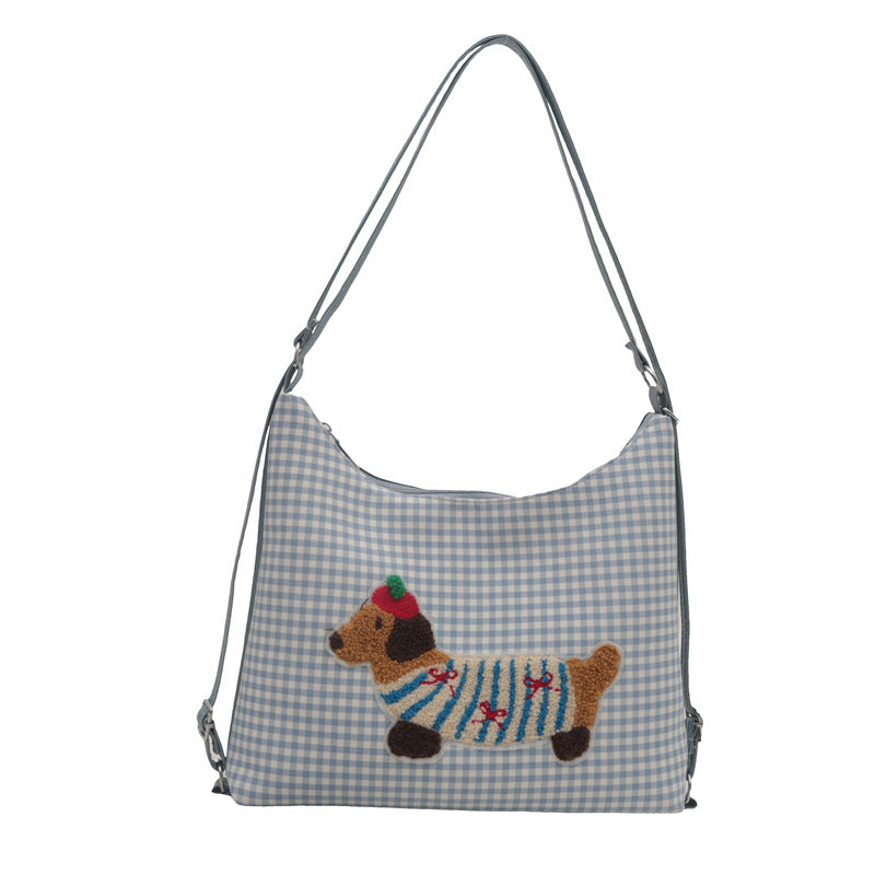 Women's High-grade Style Sausage Dog Fresh Plaid Tote Bags