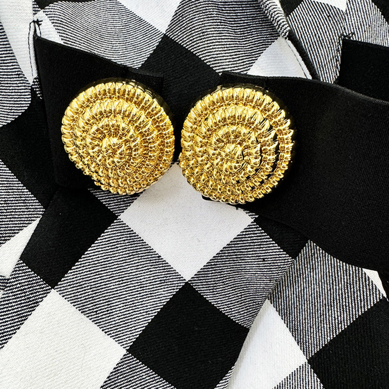 Fashion Large Metal Buckle Black White Suits