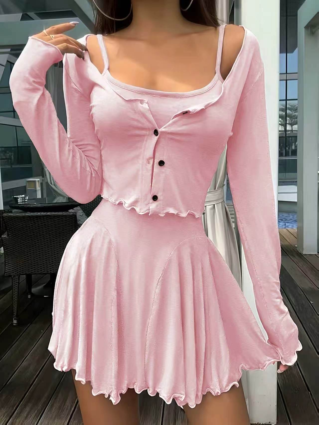 Women's Sweet Hot Retro Simple Bandage Dress Summer Suspender Fashion Casual Suit