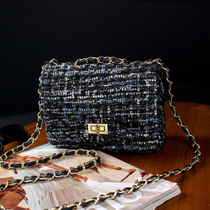 Women's Plaid Wool Classic Style Rhombus Chain Crossbody Bags