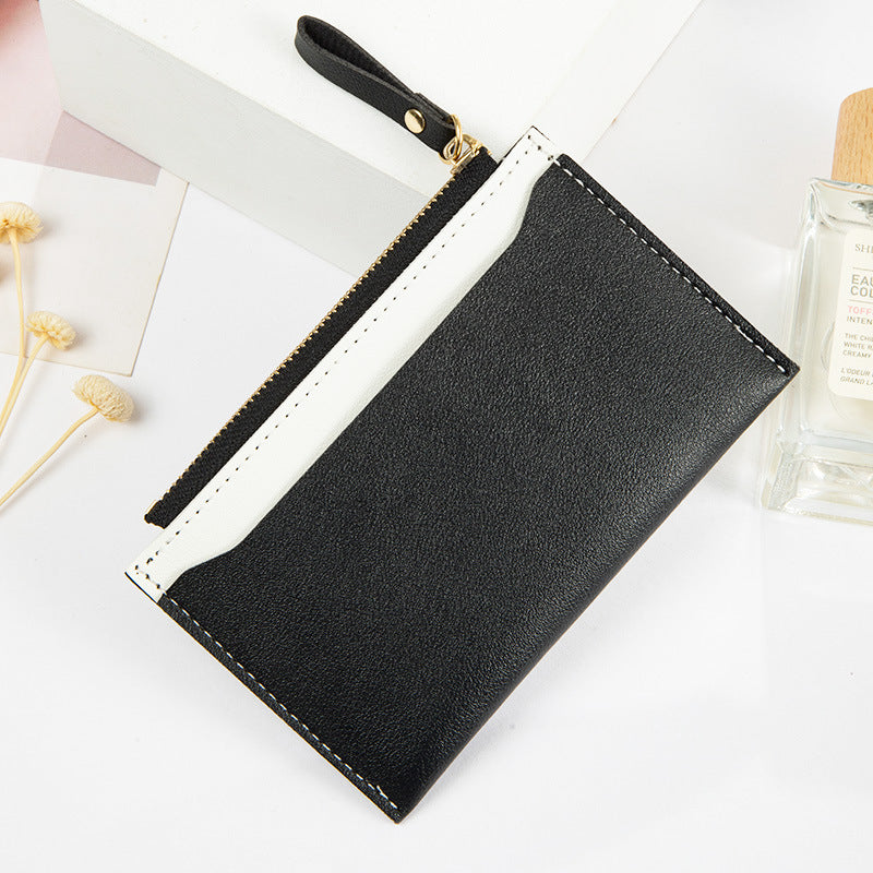 Women's Zipper Leather Stitching Contrast Color Fresh Ladies Wallets
