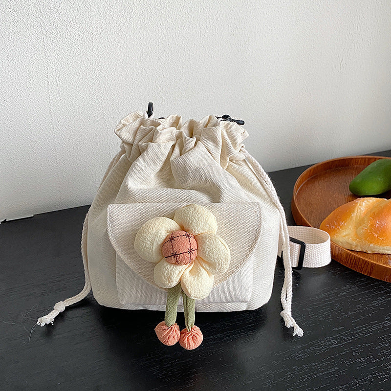 Women's Canvas Western Style Flower Drawstring Korean Shoulder Bags
