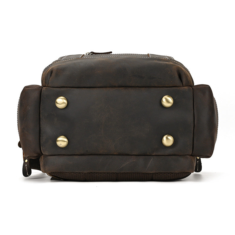 Men's Retro Crazy Horse Leather Cowhide Large Backpacks