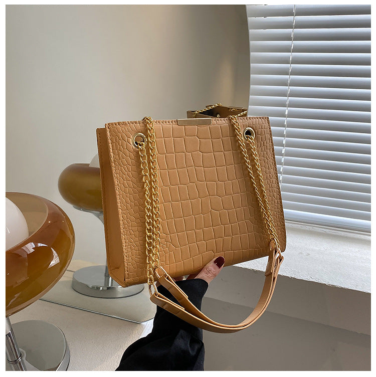 Women's Fashion Stone Pattern Chain Texture Shoulder Bags