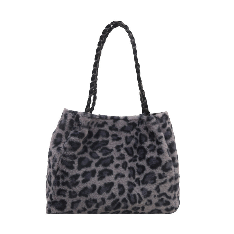 Western Style Leopard Print Plush Trendy Personality Simple Armpit Bags
