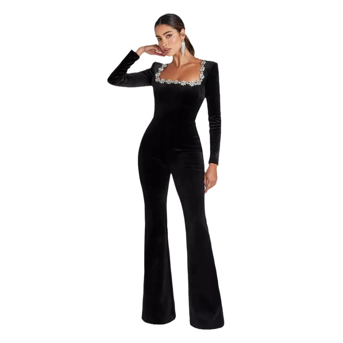 Fashion Sexy Diamond Hollow High Waist Jumpsuits