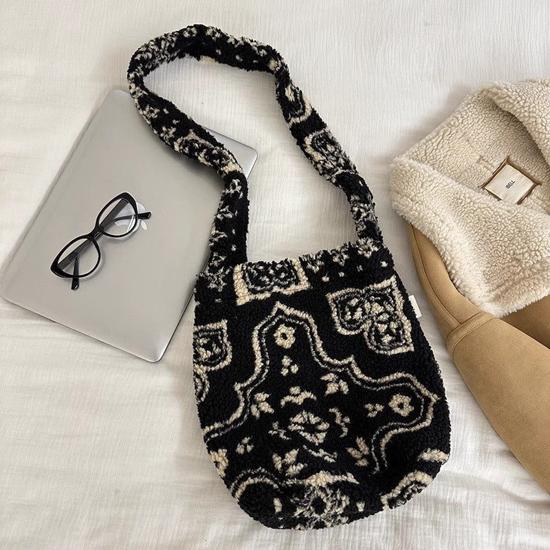 Women's Plush Lamb Wool Western Style Woolen Shoulder Bags