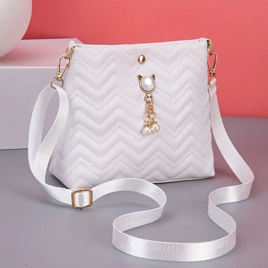 Women's Style Fashion Wave Striped Quilted Cat Crossbody Bags