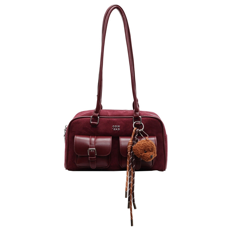 Women's Matte Stitching Portable Bowling Underarm Large Shoulder Bags