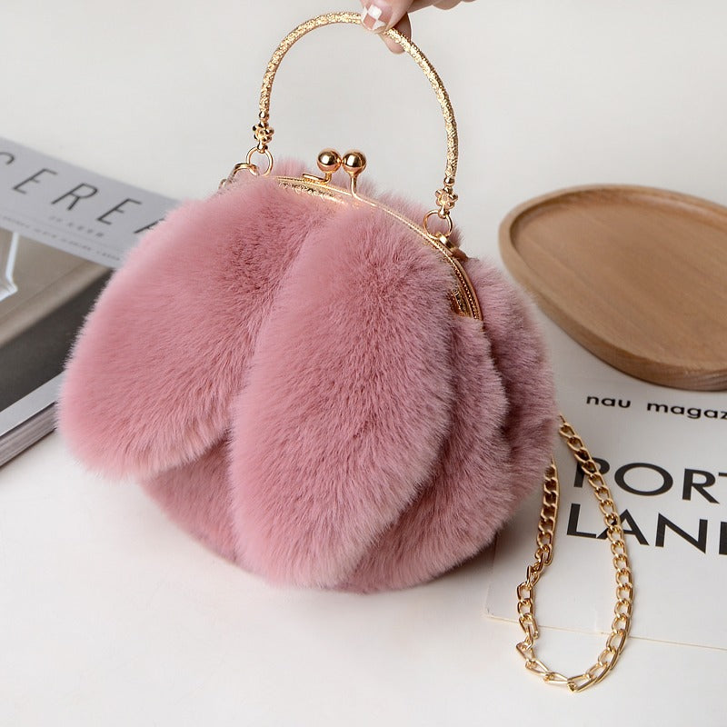 Women's Furry Portable Plush Rabbit Ears Stylish Shoulder Bags