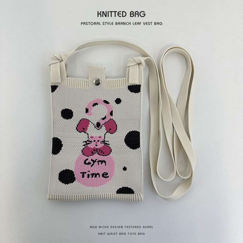 Women's Cartoon Puppy Knitted Mini Commute Portable Phone Bags