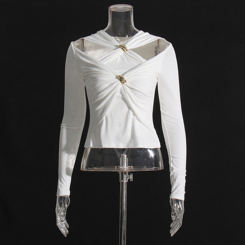 Women's Out Metallic Decorative Button Slim Fit Blouses
