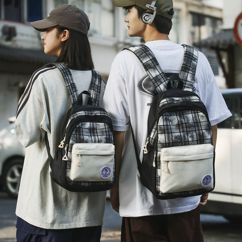 College Female Color Matching Plaid Male Backpacks