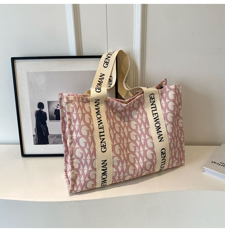 Letter Printed Canvas Large Capacity Fashion Shoulder Bags