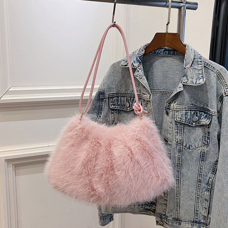 Women's Rabbit Fur Fashionable Underarm Portable Classic Shoulder Bags