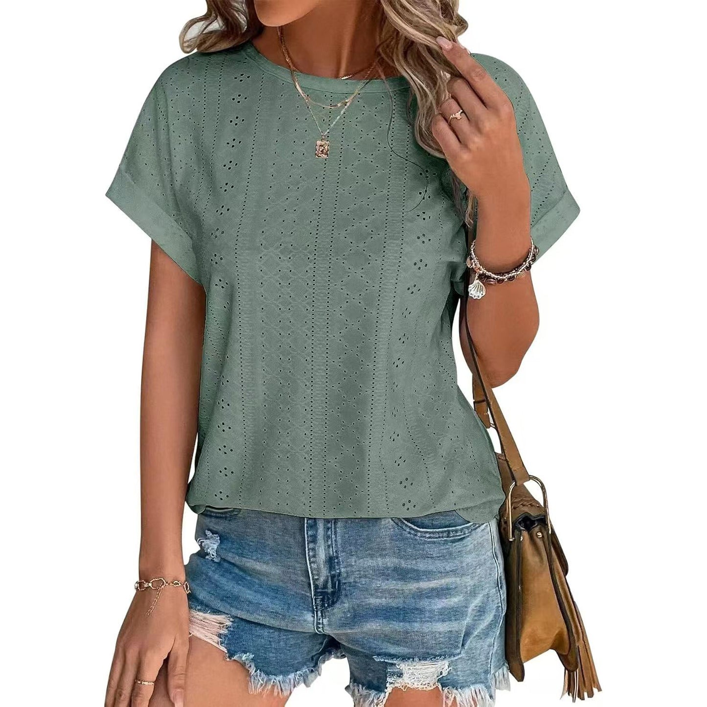 Women's Solid Color Round Neck Loose Sleeve Women's T-shirt