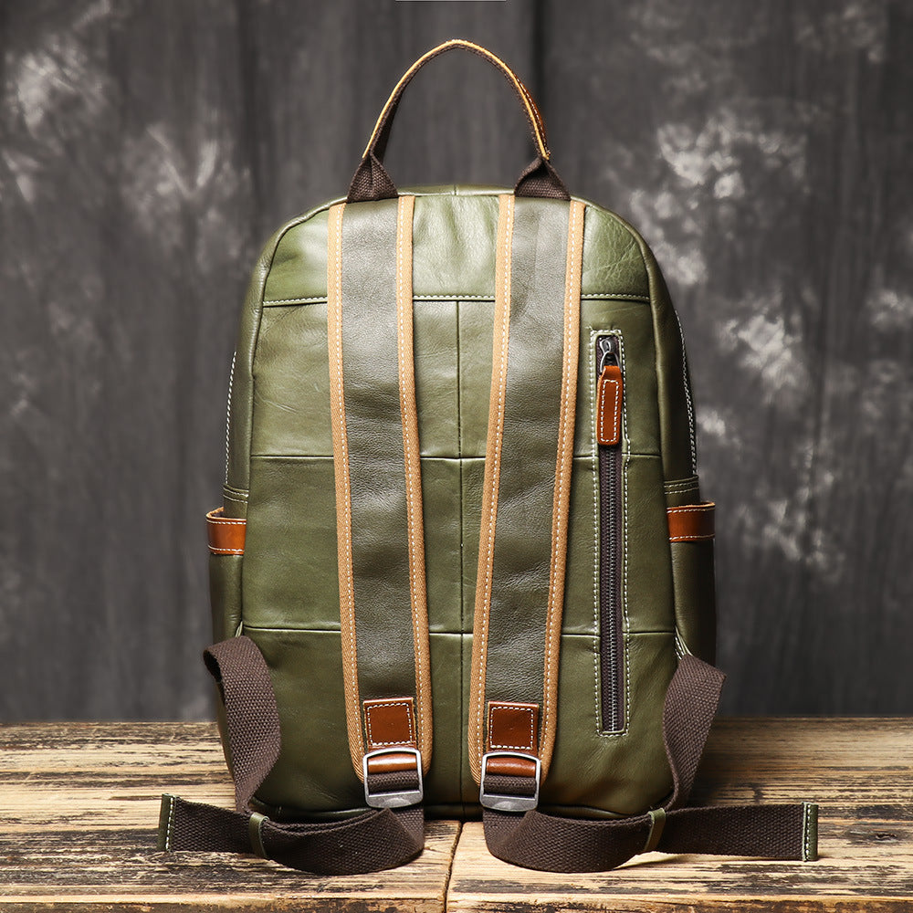 Men's Retro Leather Versatile Cowhide Contrast Color Backpacks