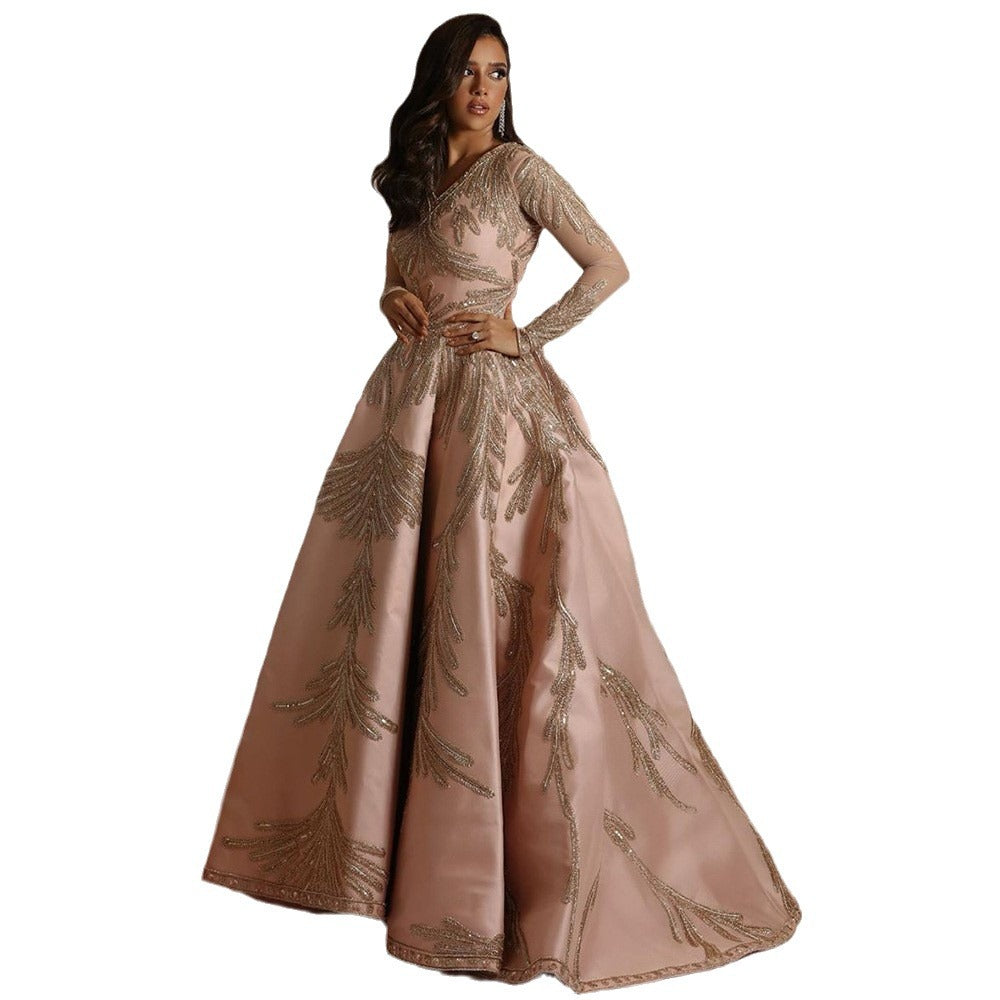 Women's Spring Bronzing Long Sleeve Dress Banquet Wedding Dresses