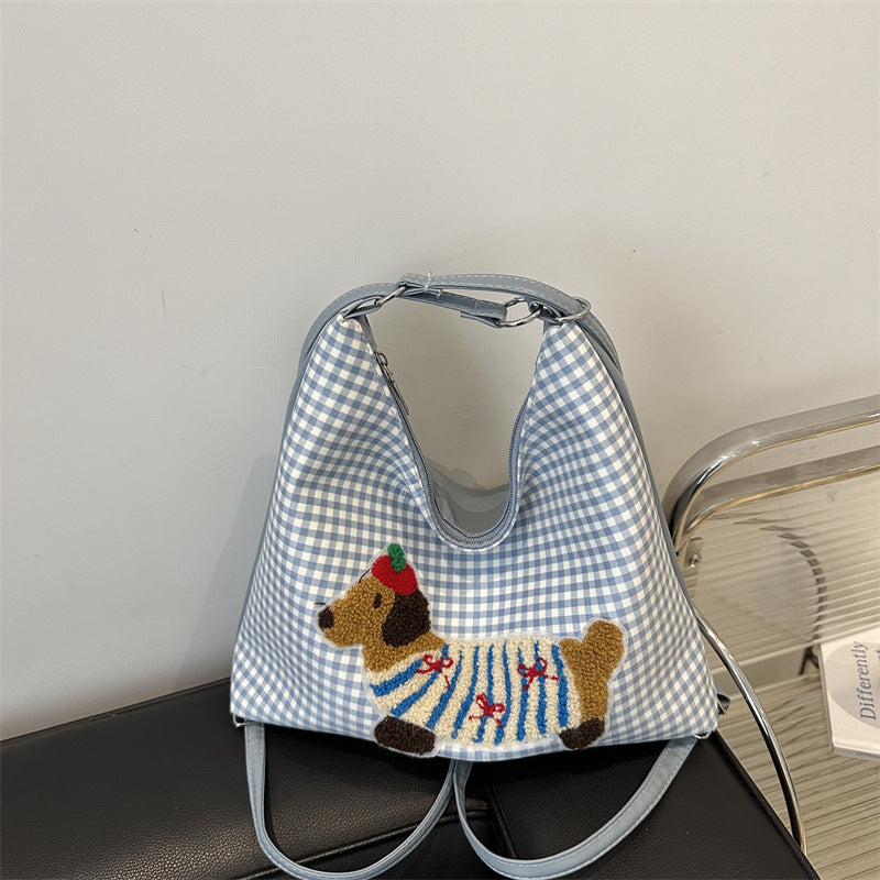 Women's High-grade Style Sausage Dog Fresh Plaid Tote Bags