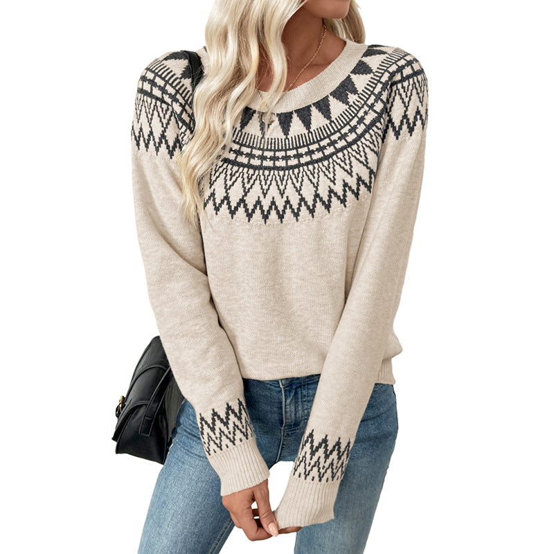 Casual Retro Ethnic Style Loose Round Sweaters