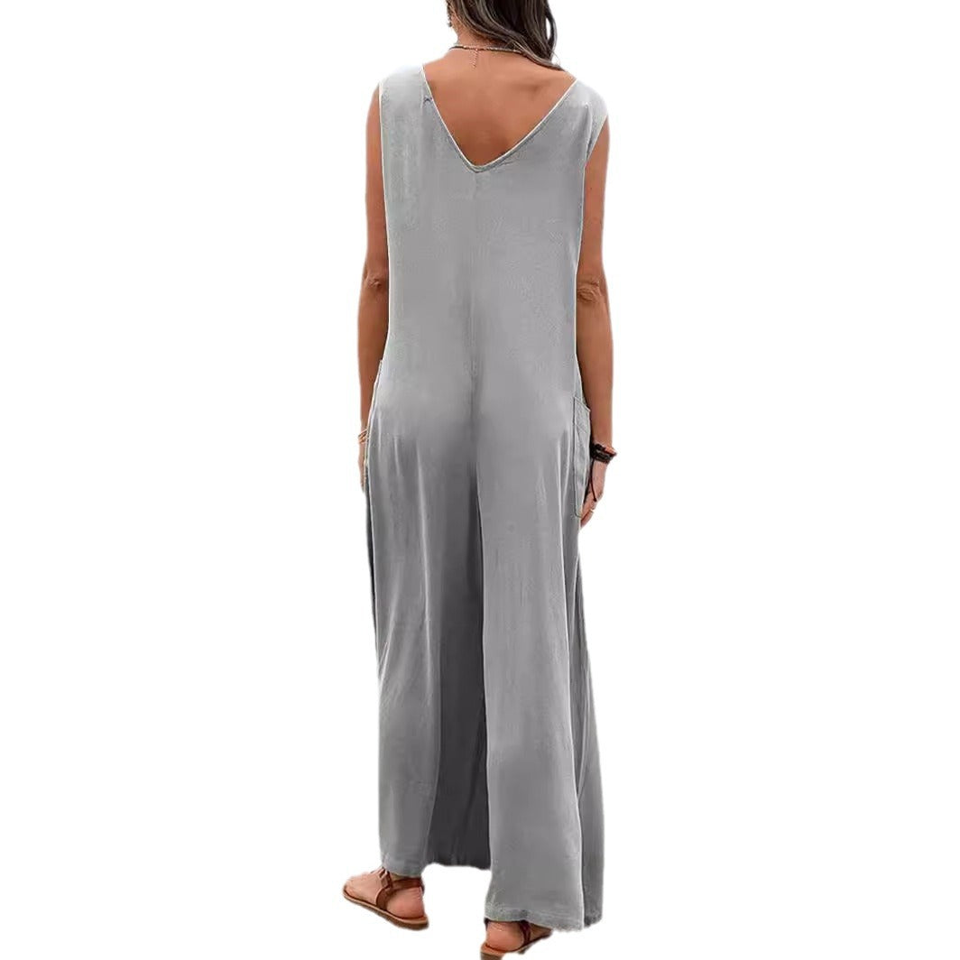 Women's Fashion Pure Color Stickers Bags Suspender Pants
