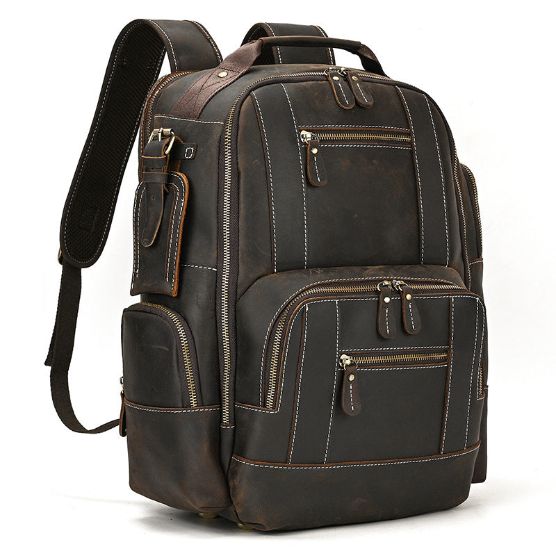 Men's Retro Crazy Horse Leather Cowhide Large Backpacks