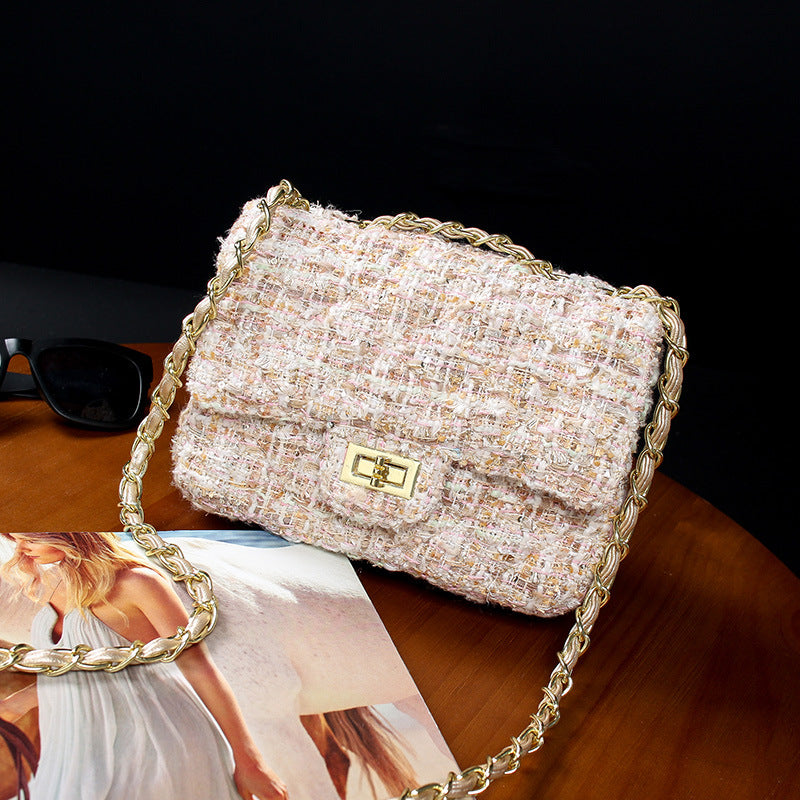 Women's Plaid Wool Classic Style Rhombus Chain Crossbody Bags