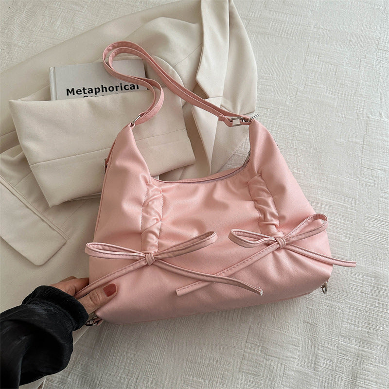 Women's Pleated Bow Trendy Fashion Sweet Leisure Tote Bags