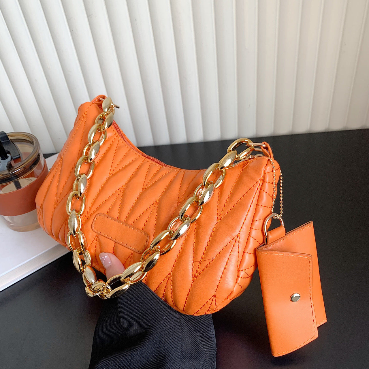 Women's Fashionable High-grade Diamond Embroidery Thread Dumpling Chain Armpit Bags